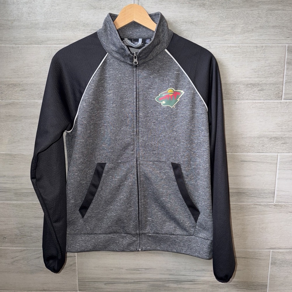 NHL Minnesota Wild Women's Size Small Zip Up Jacket Pockets Black Gray Mock Neck
